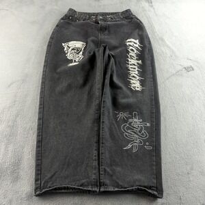 Rockmore Jeans Fits 30x27 Black Faded Grunge Punk Wide Baggy *Broken Zipper*